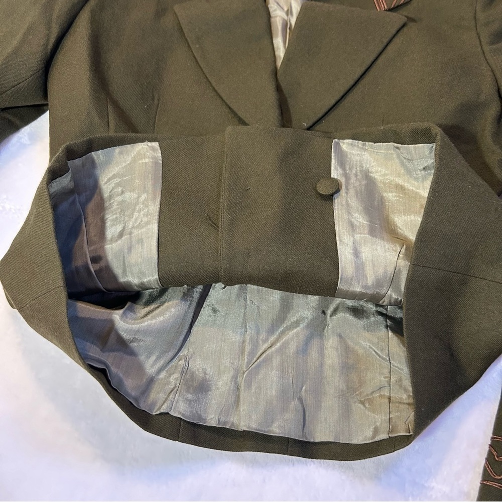 Vintage Stephanie K. Anais Embroidered Lined Wool Blazer Jacket Green Size 38 - Picture 12 of 16